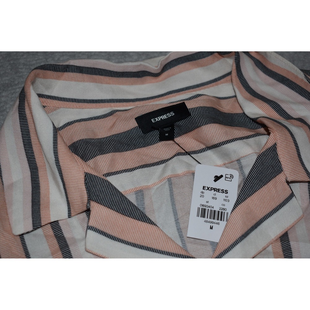 Express Button Down Men Medium Pink Striped Camp … - image 5